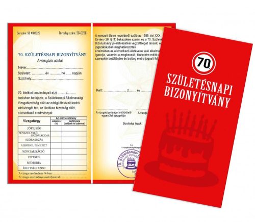 Bizonyítvány - 70. Születésnapi bizonyítvány - 70. Szülinapi ajándék